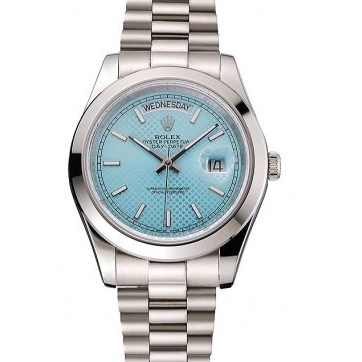 AAA replica watch 40 Case Dial Stainless Rolex Platinum Bracelet Date Blue Swiss Steel Day Ice And 0706